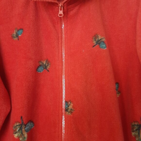 Vintage Blair Red Full Zip Leaf Owl Fleece Jacket Sweater Large - Picture 2 of 6